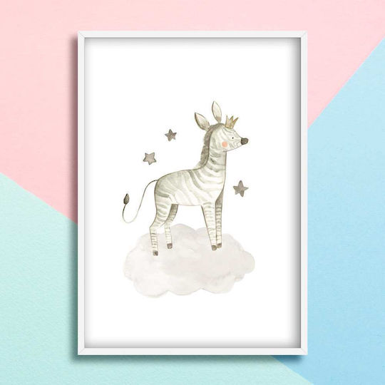 Kids Wall Art Zebra with Black Frame from Wood 40x50cm