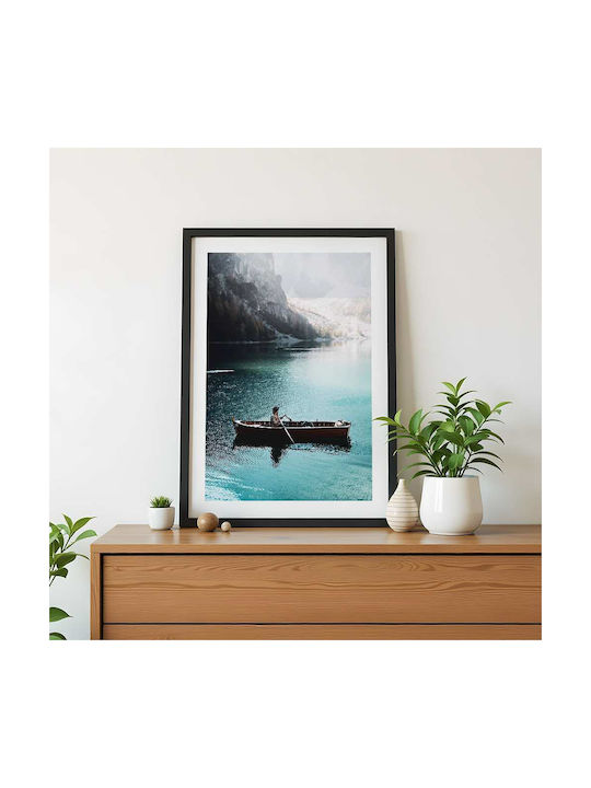 Poster Boat On River Pst25110 40cm X 50cm Premium Black Wooden Frame