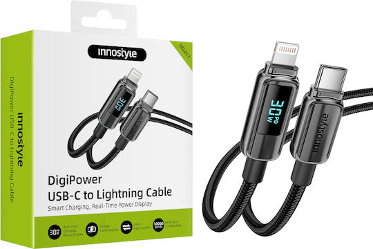 Innostyle USB-C to Lightning Cable 30W Μαύρο 1m DP-CL301BLK