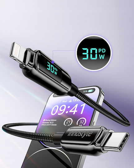 Innostyle USB-C to Lightning Cable 30W Μαύρο 1m DP-CL301BLK