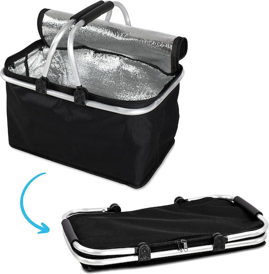 Coș De Picnic Siyuan Pentru Plajă Izolat Pliabil 48x28x22 Cm Cadru Din Aluminiu Culoare Neagră Rezistent La Apă
