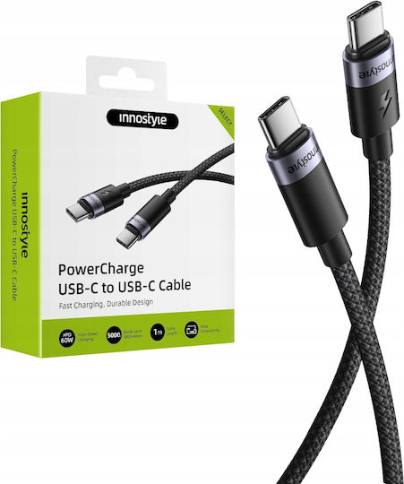Innostyle USB 2.0 Кабел USB-C Мъжки - USB-C / USB-A 60W Черен 1m PC-CC100BLK