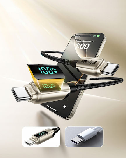 Innostyle USB 2.0 Cable USB-C male - USB-C / USB-A 100W Χρυσό 1m DP-CC1001TG