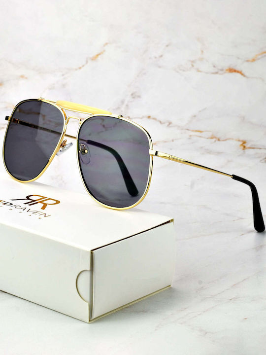 Red Raven Spencer Unisex Ochelari De Soare Cu Ramă Metalică Auriu Și Lentile Negre