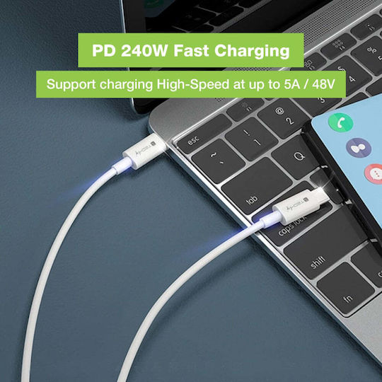 Techly USB 3.2 Video Cable USB-C Male - USB-C 240W PD White 1m