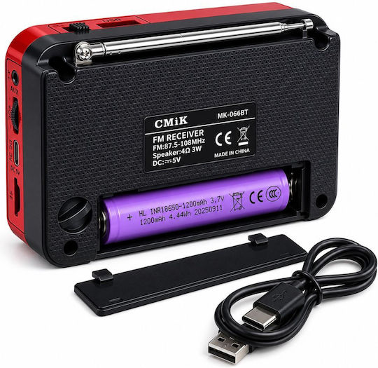 Cmik MK-066BT Ραδιοφωνάκι Επαναφορτιζόμενο με USB Κόκκινο