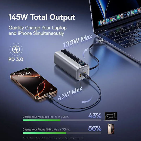Baseus EnerGeek GR11 Power Bank 20000mAh 145W mit USB-A Ausgangsanschlüsse und 2 USB-C Ausgangsanschlüsse Power Delivery Silber