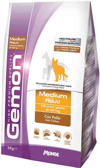 Monge Gemon Medium 15kg Ξηρά Τροφή για Ενήλικους Σκύλους Μεσαίων Φυλών με Κοτόπουλο και Ρύζι