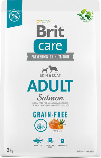 Brit Care Skin & Coat Adult 1kg Dry Food Grain-Free & Gluten-Free for Adult Dogs with Salmon