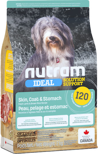Nutram I20 Ideal Solution Support Skin, Coat & Stomach 2kg Dry Food for Adult Medium Breed Dogs with Lamb and Brown rice
