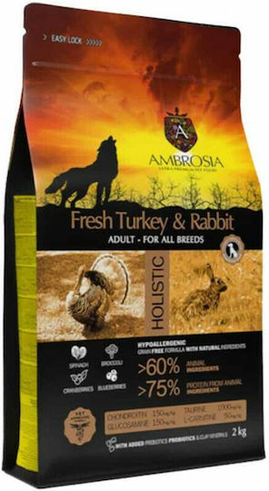 Ambrosia Fresh 12kg Ξηρά Τροφή χωρίς Σιτηρά για Ενήλικους Σκύλους με Γαλοπούλα, Κουνέλι και Λαγό