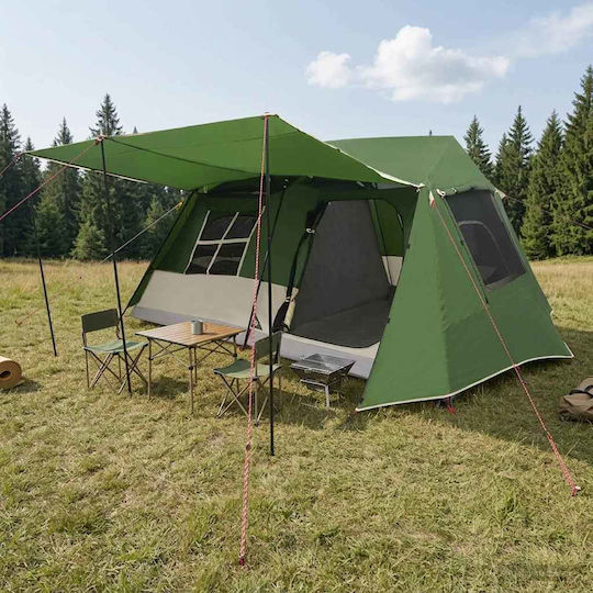 vidaXL Καλοκαιρινή Σκηνή Camping Τούνελ Πράσινη με Διπλό Πανί 400x278x182εκ.