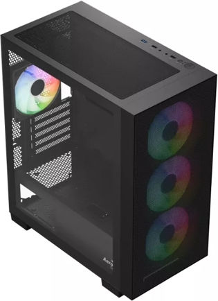 Aerocool B310A Flow-G-BK-v1 Gaming Mini-Turm Computergehäuse mit Seitenfenster Schwarz