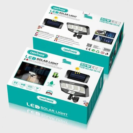 Aerbes AB-TA116 Street Solar Light 50W with Motion Sensor, Photocell and Remote Control 12cmx24cmcm