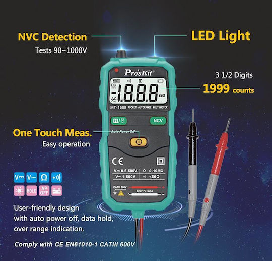 Proskit Ψηφιακό Πολύμετρο Τσέπης MT-1509