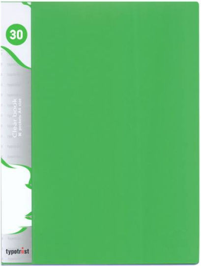 Com Clipboard Flexible with 30 plastic sleeves Slides for Paper A4 Green 1pcs