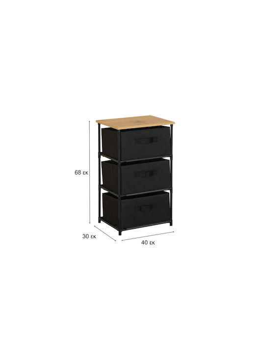 Fabric Chest of Drawers Nisos-3 Oak 3 Drawers Black Fabric 40x30x68cm Black Metal Frame