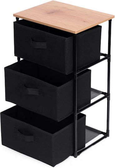 Fabric Chest of Drawers Nisos-3 Oak 3 Drawers Black Fabric 40x30x68cm Black Metal Frame