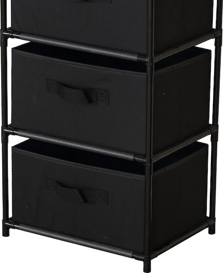 Fabric Chest of Drawers Nisos-4 Oak 4 Drawers Black Fabric 40x30x89cm Black Metal Frame