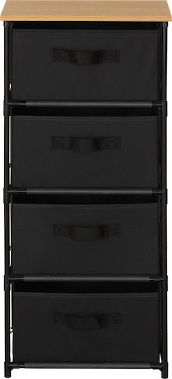 Fabric Chest of Drawers Nisos-4 Oak 4 Drawers Black Fabric 40x30x89cm Black Metal Frame