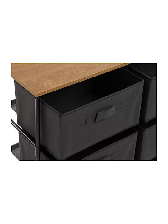 Kommode Stoff Nisos-8 Eiche 8 Schubladen Stoff Schwarz 76x30x89cm Schwarzer Rahmen Metall