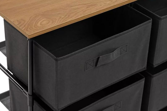 Fabric Chest of Drawers Nisos-8 Oak 8 Drawers Fabric Black 76x30x89cm Black Metal Frame