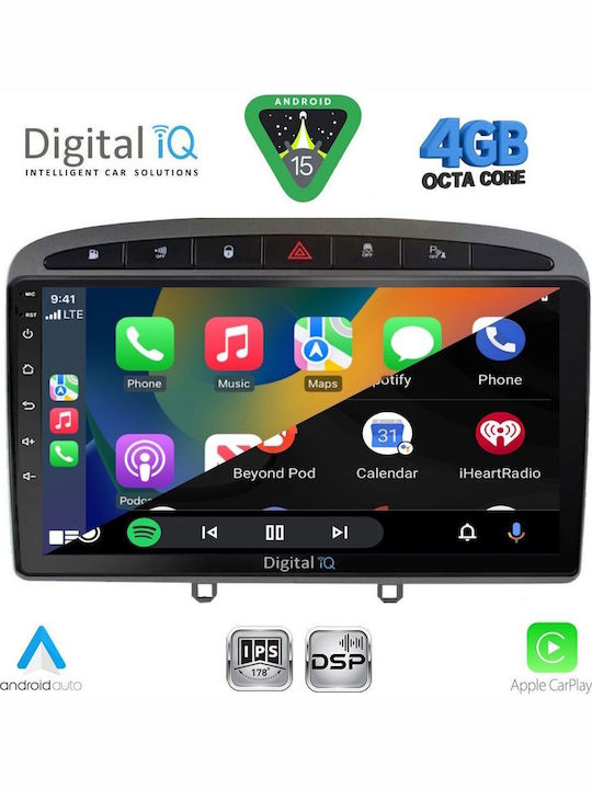 Digital IQ Car Audio System for Peugeot 308 / RCZ 2009-2015 (Bluetooth/USB/WiFi/GPS/Apple CarPlay/Android Auto) with 9" Touch Screen