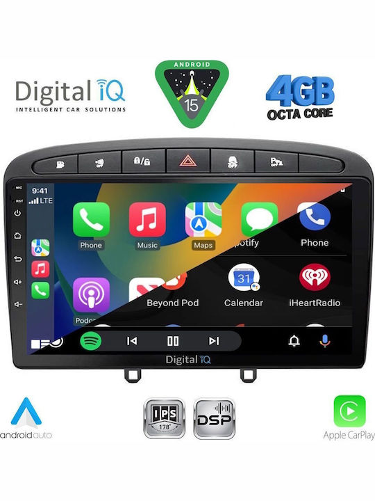 Digital IQ Car Audio System for Peugeot 308 / RCZ 2007-2012 (Bluetooth/USB/WiFi/GPS/Apple CarPlay/Android Auto) with 9" Touch Screen