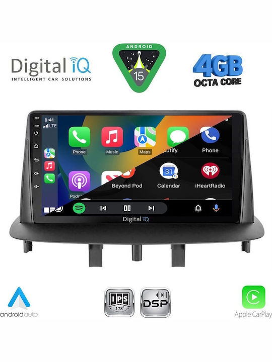 Digital IQ Car Audio System for Renault Megane 2009-2016 Bluetooth USB WiFi GPS Apple CarPlay Android Auto with 9" Touch Screen