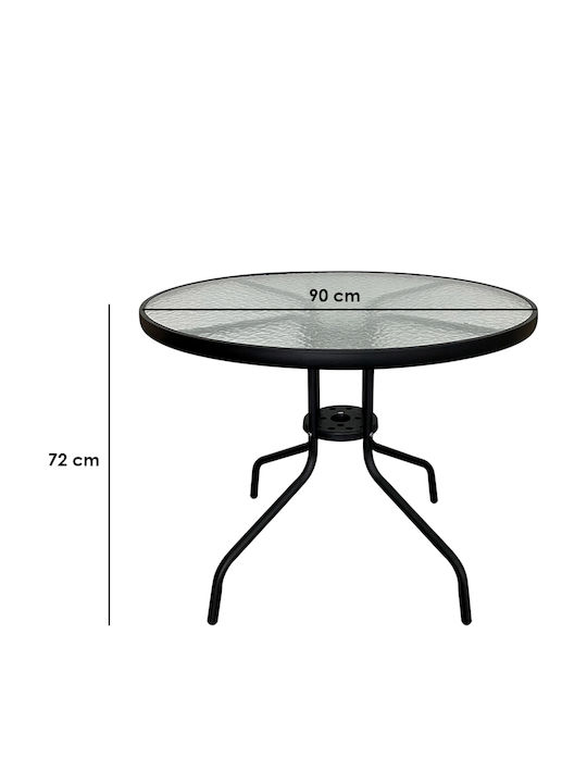 Masă Pentru Spații Exterioare Mici Metalică Cu Suprafeță Din Sticlă Neagră 90x90x72cm