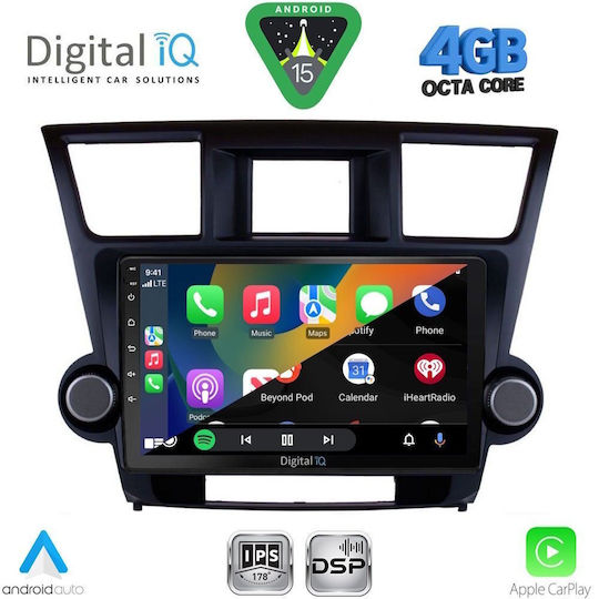 Digital IQ Car Audio System for Toyota Highlander 2008-2015 Bluetooth USB WiFi GPS Apple CarPlay Android Auto with 10" Touch Screen