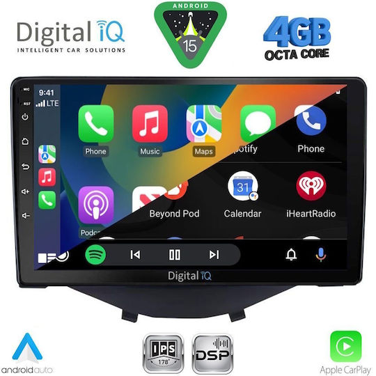 Digital IQ Car Audio System for Peugeot 108 Toyota Aygo Citroen C1 2014-2022 Bluetooth USB WiFi GPS Apple CarPlay Android Auto with 9" Touch Screen