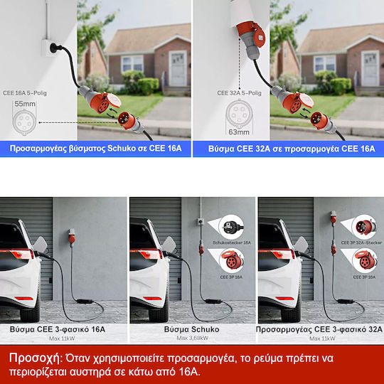 Junsun Преносим Трифазен Заряден Станция 11kW с Вграден Кабел Тип 2