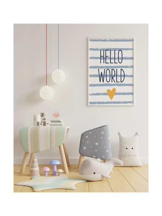 Kids Wall Art Hello World with Black Wooden Frame 40x50cm