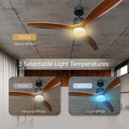 Rohnson Ceiling Fan 132cm with Light Fixture Brown / Black