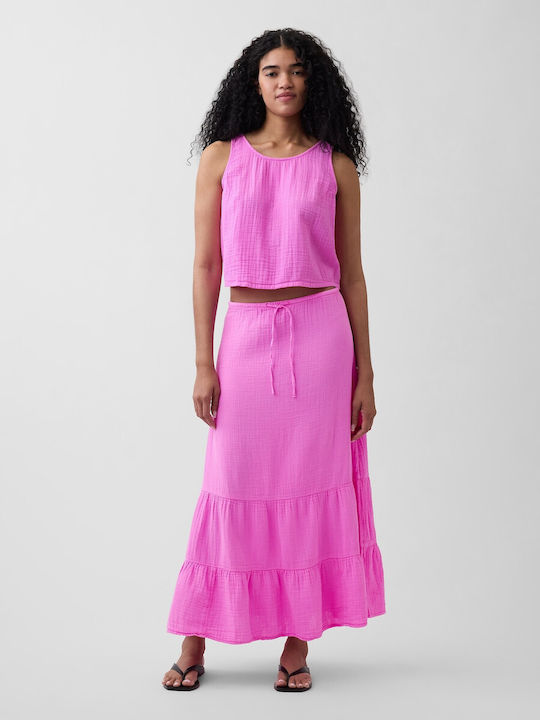 Women's Crop Cotton Sleeveless Checked Neon Pink Glow Top