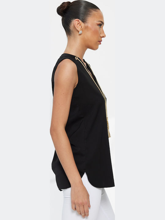 Women's Sleeveless Blouse with V-Neckline Black