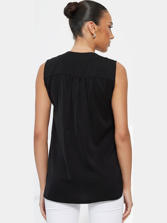 Women's Sleeveless Blouse with V-Neckline Black