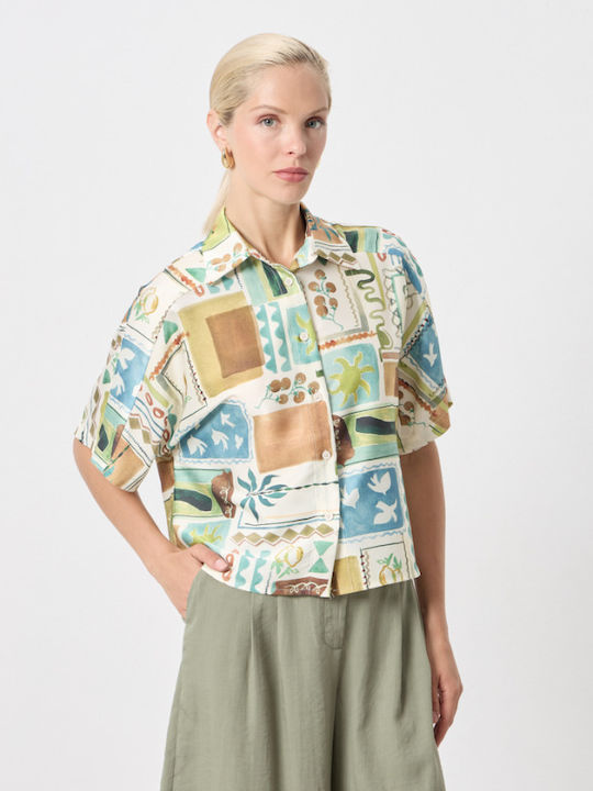 Short Sleeve Women's Shirt Ecru Floral
