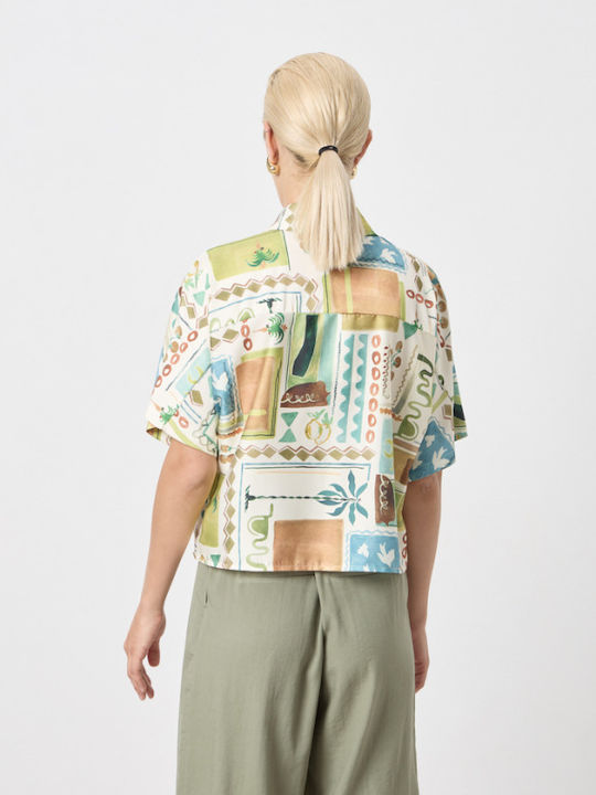 Short Sleeve Women's Shirt Ecru Floral