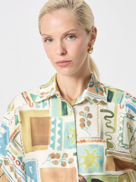 Short Sleeve Women's Shirt Ecru Floral