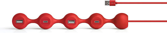 Lexon Peas 2 Hub 4 Θυρών USB 3.0 με σύνδεση USB-A Κόκκινο