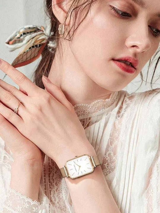 Hannah Martin Ceas Dama 34mm Baterie Cu Brățară Din Metal Auriu