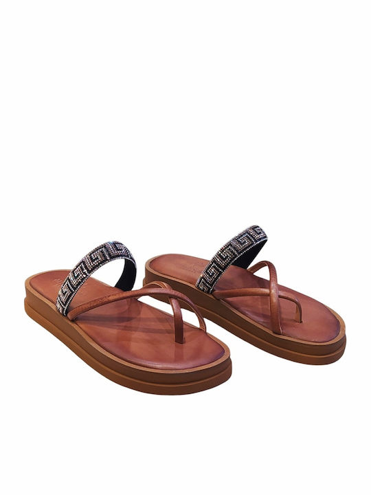 Leather Women's Flat Sandals Brown
