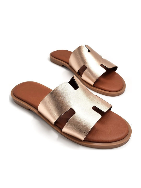 Leather Women's Flat Sandals Bronze
