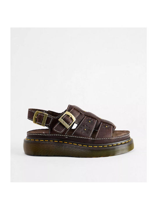 Δερμάτινα Γυναικεία Σανδάλια Flatforms Καφέ