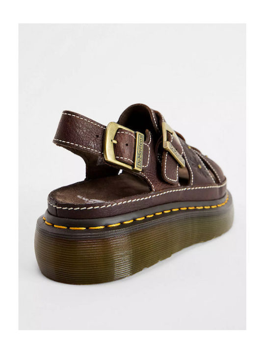 Δερμάτινα Γυναικεία Σανδάλια Flatforms Καφέ