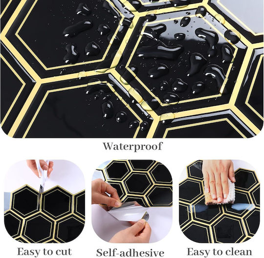 Autocolante De Perete 3D Varypaper Hexagonale Negre 30,5x30,5 Cm 20 Bucăți