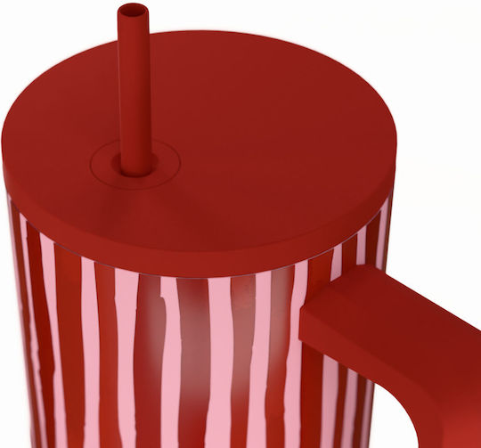 Estia Straw Tumbler XL Save The Aegean Recyclable Handled Tumbler Thermos Stainless Steel BPA Free 900ml Viva Stripe with Straw and Handle