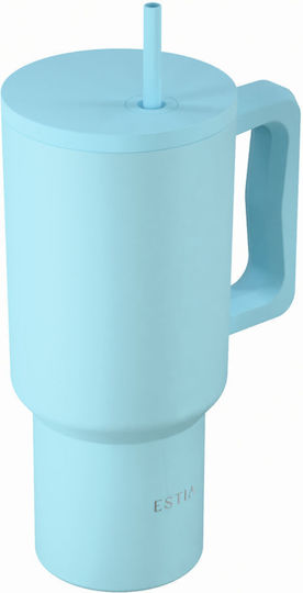 Estia Save Aegean Ανακυκλώσιμο Handled Tumbler Θερμός Ανοξείδωτο BPA Free 900ml ARCTIC με Καλαμάκι και Λαβή